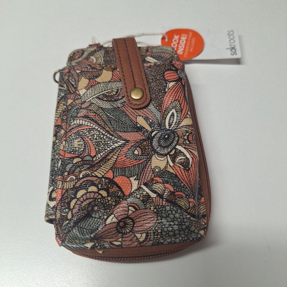 Sakroots‎ Wristlet Wallet Pockets Card Slots Zip Floral Pink Brown Small 6 Inch